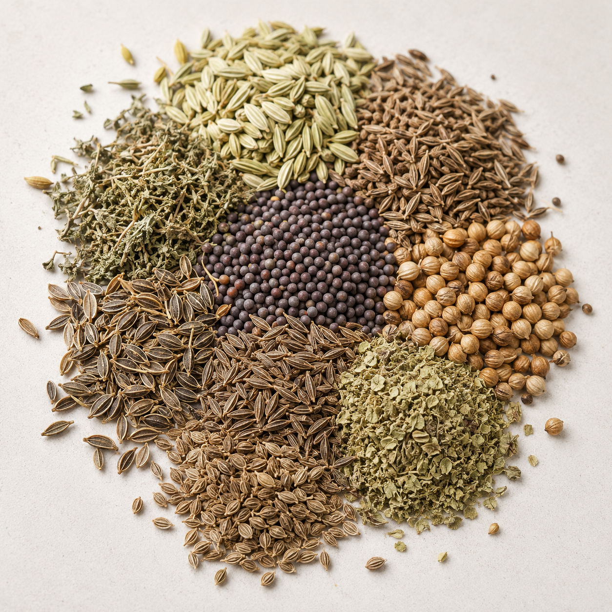 Dehydrated herbs and aromatic seeds
